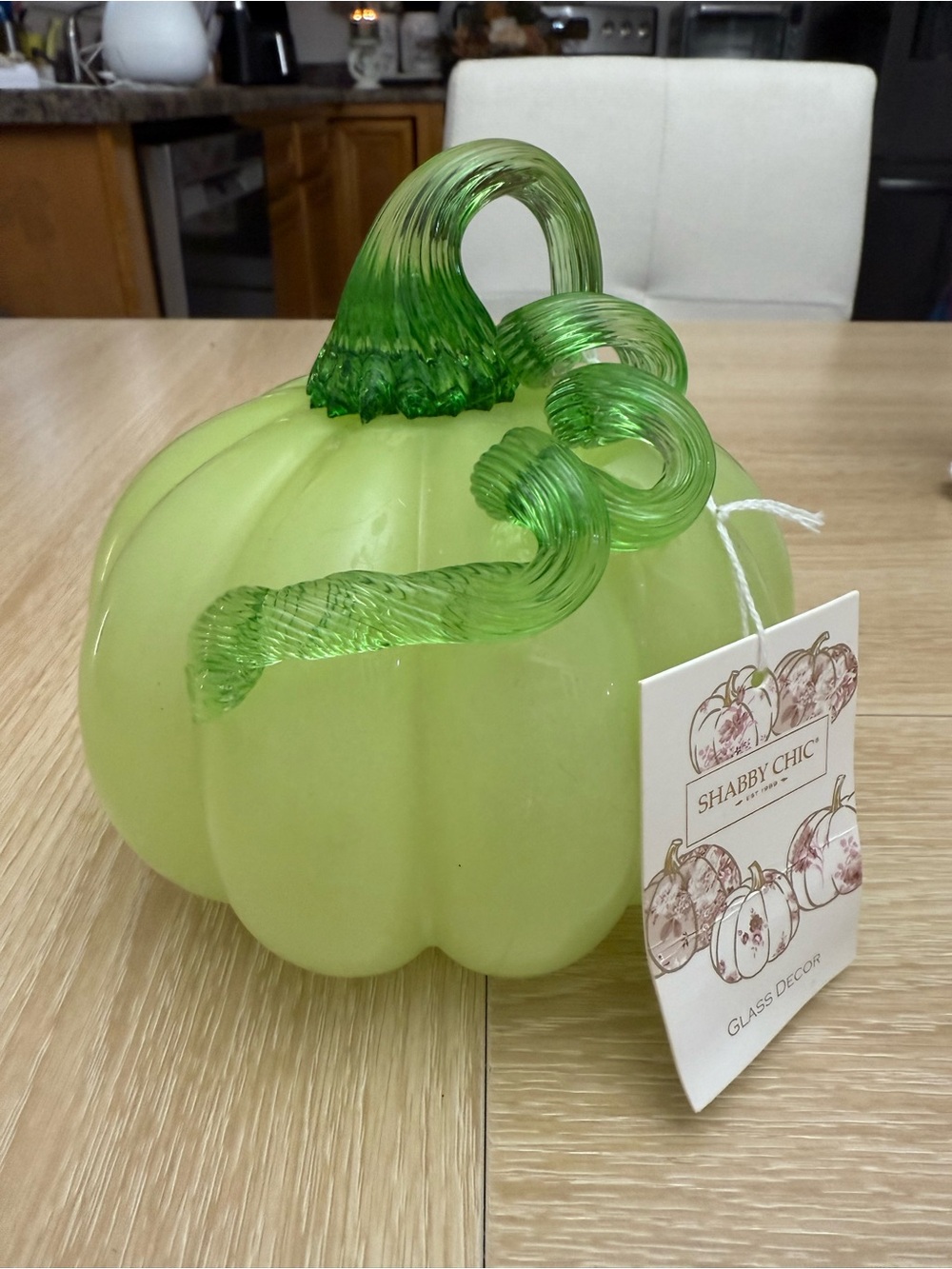 Shabby Chic Lime Green Glass Pumpkin Accent